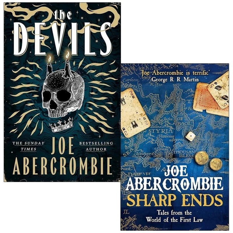 Joe Abercrombie Collection 2 books set featuring The Devils hardcover and Sharp End from Gollancz Ltd, displayed together.