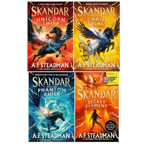Skandar Series 4 Books Collection Set by A. F.Steadman(Secret Element,Chaos Trials,Phantom Rider & Unicorn Thief) - The Book Bundle