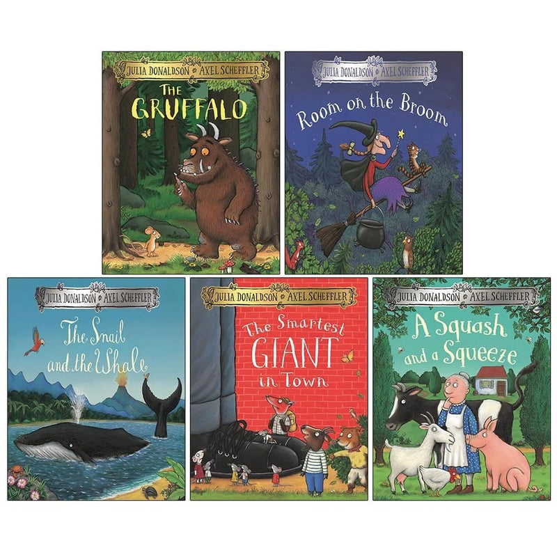 Julia Donaldson 5-book children's collection set including The Gruffalo, Room on the Broom, and more, by Macmillan Children's Books.