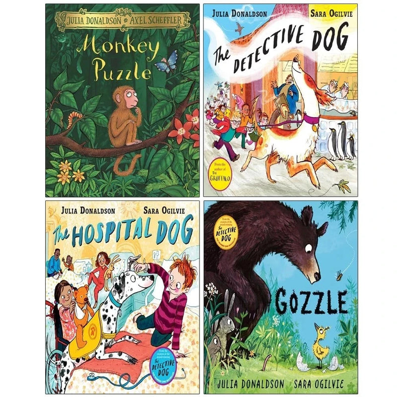 Julia Donaldson 4 Books Collection (Set 3) (Monkey Puzzle, The Detective Dog, The Hospital Dog & Gozzle ) - The Book Bundle
