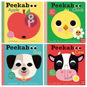 Four board books from the Peekaboo Series by Camilla Reid for ages 0-2, featuring colorful, engaging illustrations for young children.