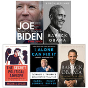 Collection of five non-fiction books by Evan Osnos, Barack Obama, Carol D. Leonnig, and Michael Spicer, featuring diverse cover designs.