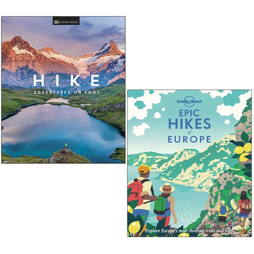 Two hardcover books from the Lonely Planet Epic Hikes of Europe collection by DK Travel and Luke Waterson, featuring scenic outdoor hikes.