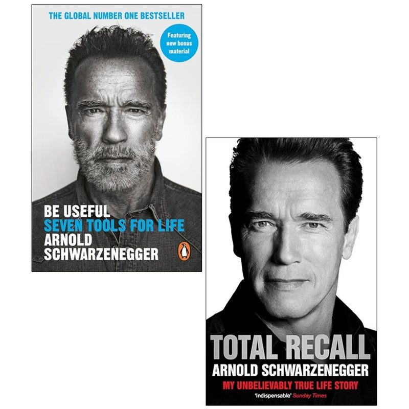 Paperback collection of Arnold Schwarzenegger's Be Useful and Total Recall books, featuring motivational and life advice.