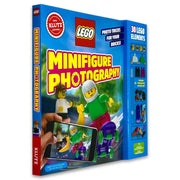 Scholastic Klutz LEGO Minifigure Photography kit showing colorful minifigure and camera accessories for creative photo projects.