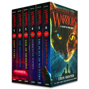 Six-book set of Warriors Cat The Broken Code Series by Erin Hunter, featuring colorful book covers in a series collection.