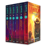 Set of six Warriors Cat A Vision of Shadows series books by Erin Hunter, featuring colorful covers in a HarperCollins collection.