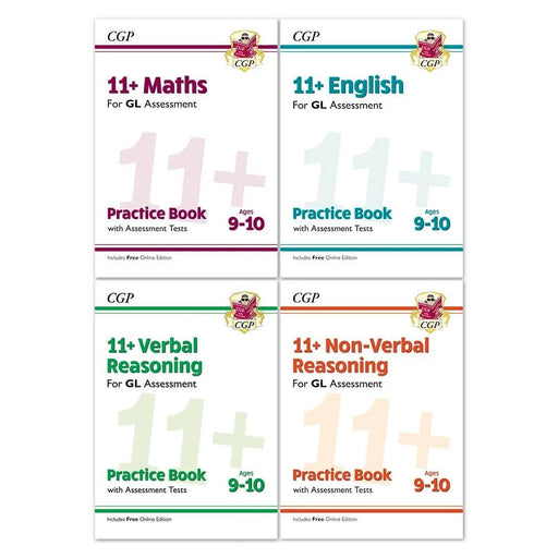 CGP 11+ GL Practice Book and Assessment Tests 4-book collection set, non-fiction paperback covers