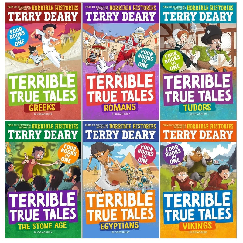 Terrible True Tales Series 6 Books Collection Set by Terry Deary (Egyptians, Tudors, Vikings, Romans, The Stone Age, Greeks) - The Book Bundle