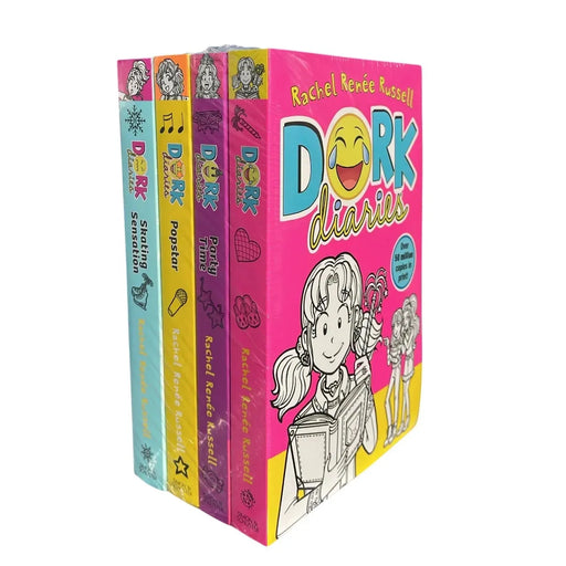 Dork Diaries book collection by Rachel Renee Russell including Party Time, Pop Star, and Skating Sensation in a four-book set.