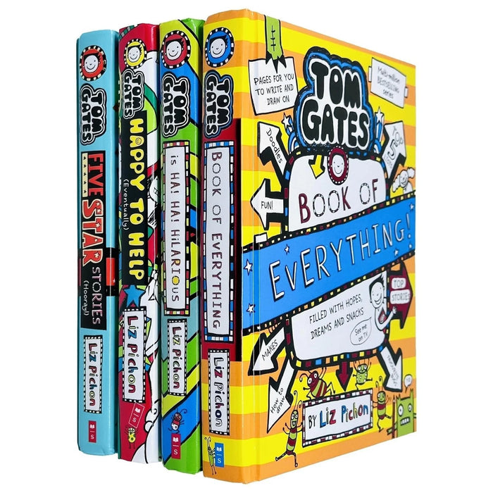 Tom Gates Series 4 Books Collection Set By Liz Pichon (Ha! Ha! Hilarious, Book of Everything, Five Star Stories and Happy to Help (eventually)) - The Book Bundle