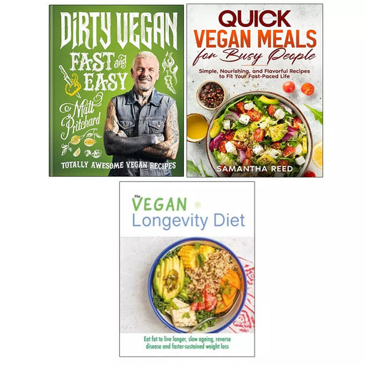 Dirty Vegan Fast Easy HB, Quick Vegan Meals Busy People, Vegan Longevity 3 Books Set - The Book Bundle