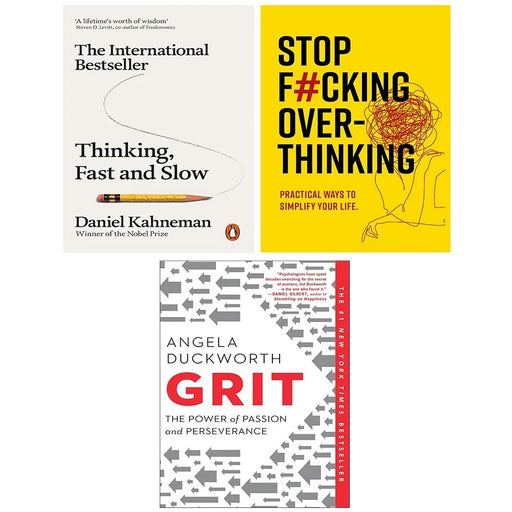 Thinking Fast and Slow,Grit Angela Duckworth,Stop F*cking Over-thinking 3 Books Set - The Book Bundle