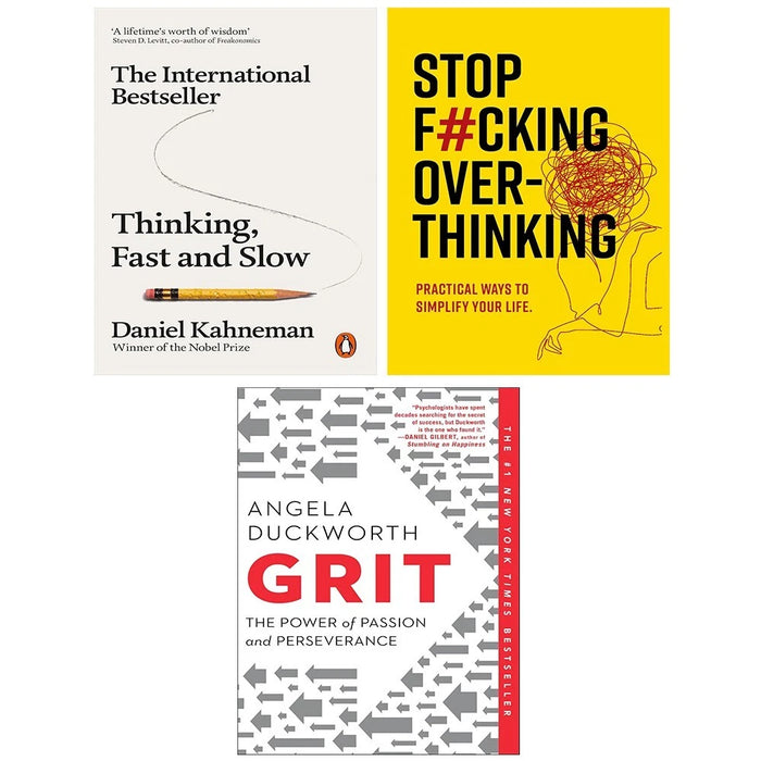 Thinking Fast and Slow,Grit Angela Duckworth,Stop F*cking Over-thinking 3 Books Set - The Book Bundle