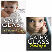 Two Cathy Glass books from the "An Innocent Baby" and "Unsafe Damian" collection by HarperCollins Publishers, featuring book covers.