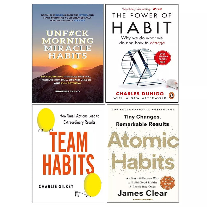 Atomic Habits,UnF#ck Morning Miracle Habits,Team Habits, Power of Habit 4 Books Set - The Book Bundle