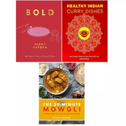Set of three cookbooks featuring healthy Indian curry recipes by Nisha Katona and Hari Ghotra, showcasing vibrant dish photos.