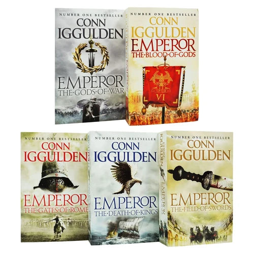 Emperor Series 5-book collection set by Conn Iggulden, fiction paperback books with titled spines and cover art, Harper brand.