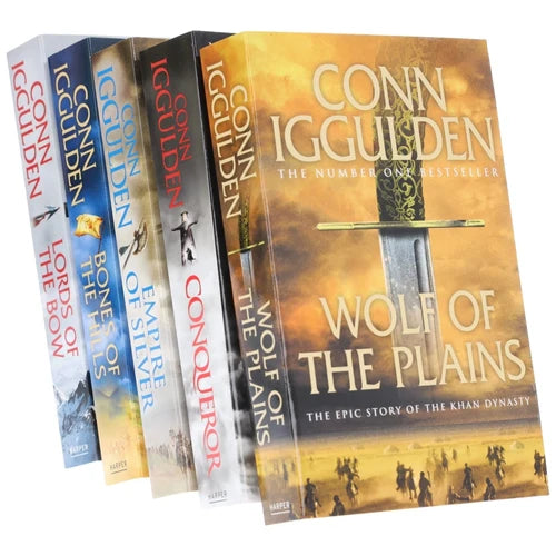 Conqueror 5-book collection set by Conn Iggulden, paperback fiction books, published by Harper Collins, featuring historical themes.