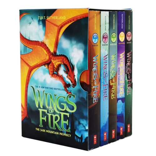Wings of Fire Jade Mountain 5-book collection box set by Tui T. Sutherland, paperback fiction with colorful book covers.