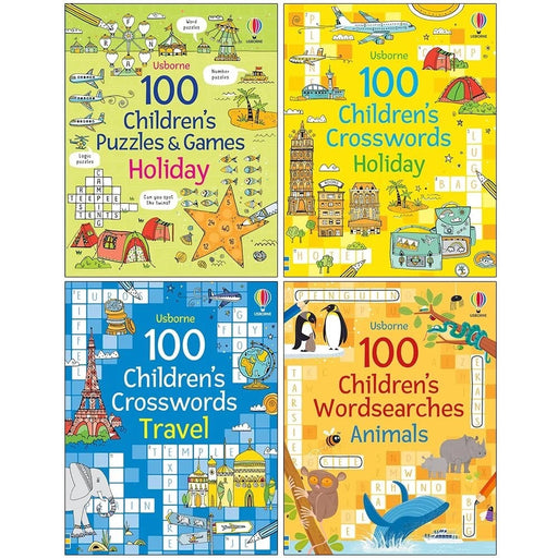 Phillip Clarke Collection 4 Books Set (100 Children's Puzzles and Games Holiday, 100 Children's Crosswords Holiday, Travel and 100 Children's Wordsearches Animals) - The Book Bundle