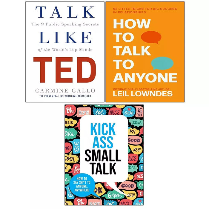 Talk Like TED, How to Talk to Anyone, Kick Ass Small Talk Chartwell 3 Books Set - The Book Bundle
