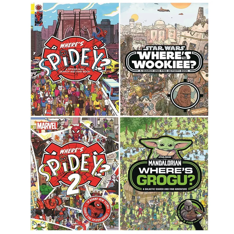 Star Wars & Where's Spidey? Search and Find Activity Book Set 2: 4 Books Collection Set (Where's Grogu?, Where's The Wookiee?, Where's Spidey? & Search The Spider-verse) - The Book Bundle