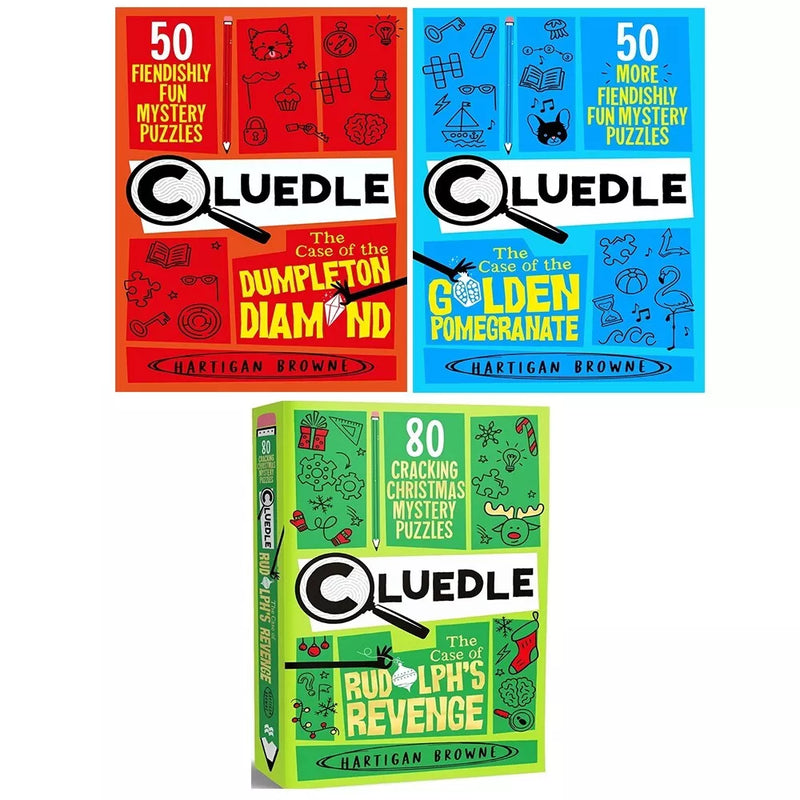 Set of three Cluedle Series books by Hartigan Browne, including Rudolph's Reven, published by Pan Macmillan.