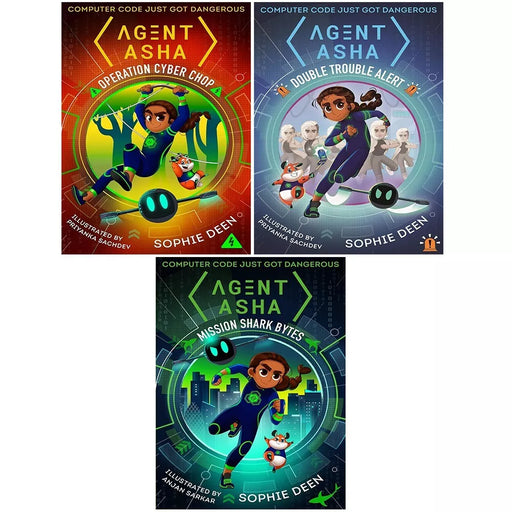Agent Asha Trilogy 3 Books Collection Set By Sophie Deen (Mission Shark Bytes, Operation Cyber Chop and Double Trouble Alert) - The Book Bundle