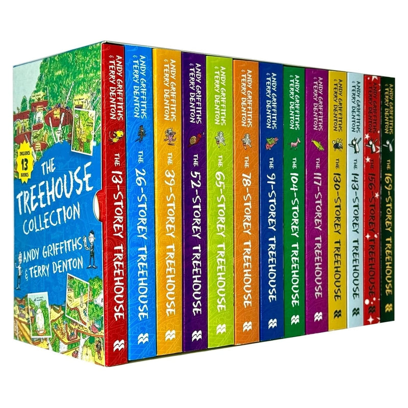 Collection of The Treehouse Series 1-13 books by Andy Griffiths and Terry Denton, featuring colorful illustrated covers for children.