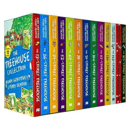 Collection of The Treehouse Series 1-13 books by Andy Griffiths and Terry Denton, featuring colorful illustrated covers for children.