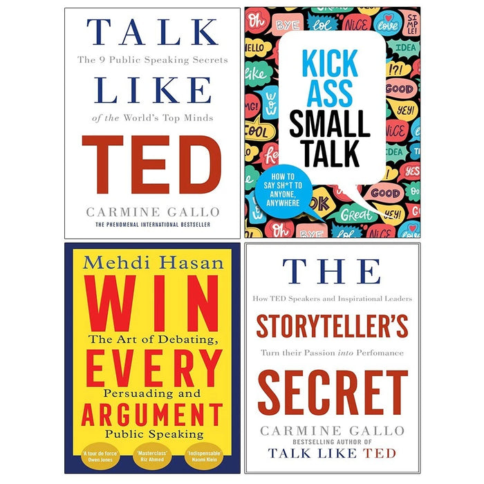 The Storyteller's Secret, Talk Like TED, Win Every Argument, Kick Ass Small Talk 4 Books Collection Set - The Book Bundle