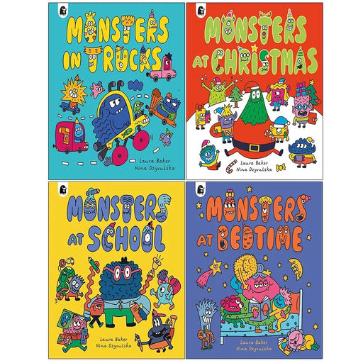 Monsters at Bedtime Series 4 Books Set by Laura Baker, Nina Dzyvulska Christmas - The Book Bundle