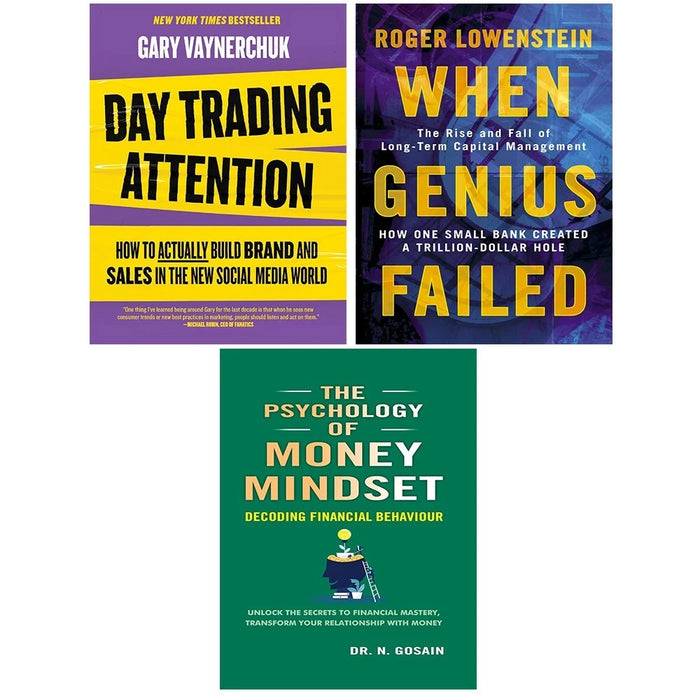 Day Trading Attention HB, When Genius Failed,Psychology of Money Mindset 3 Books Set - The Book Bundle