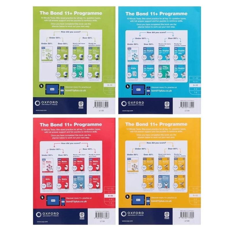 Bond 10 Minute Tests English Maths Verbal Reasoning 4 Books Collection Set - Ages 9–10 - Paperback