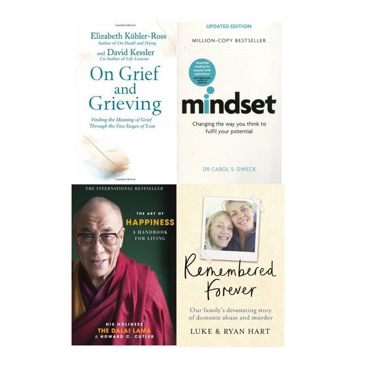Collection of four paperback non-fiction books by Ryan Hart and Luke Hart, including The Art of Happiness and On Grief and Grieving.