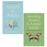 Two paperback books by Luke Beardon on avoiding anxiety and autism in adults, featuring colorful covers and informative titles.