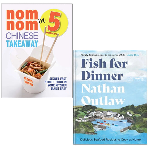 Two Nom Nom Chinese Takeaway cookbooks by Iota Publishing, featuring colorful cover images with Asian-inspired recipes and vibrant food photos.