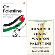 Two Penguin Books Ltd titles: "The Hundred Years War on Palestine" by Rashid Khalidi and "On Palestine" by Noam Chomsky, showing book covers.
