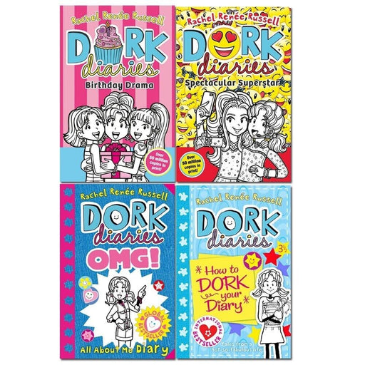 Dork Diaries Collection 4 Books Set by Rachel Renee Russell Birthday Drama - The Book Bundle