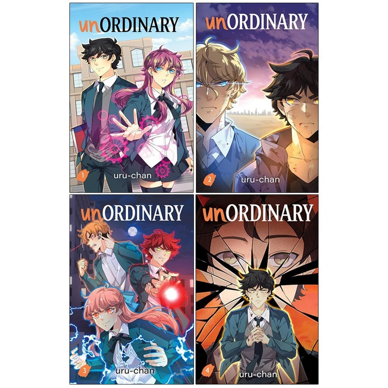 Set of four UnOrdinary fiction paperback books by Uru-Chan featuring electric monkey illustrations on the covers.
