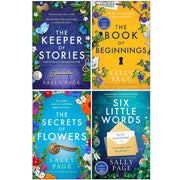 Set of four Sally Page fiction paperback books, including The Keeper of Stories and The Book of Beginnings, with cover art visible.