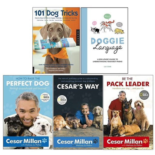 101 Dog Tricks, Doggie Language (HB), Cesars Way,Perfect Dog, Leader 5 Books Set - The Book Bundle