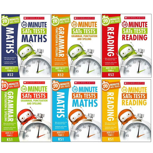 10 Minute SATs Tests KS1 Year 2 Ages 6-7 & KS2 Year 6 Ages 10-11 Collection 6 Books Set (Grammar Punctuation & Spelling, Maths, Reading) - The Book Bundle