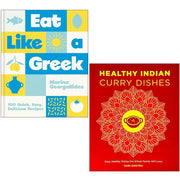 Cookbook set featuring "Eat Like a Greek" and Indian curry recipes by Marina Georgallides and Hari Ghotra, hardcover collection.