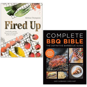 Fired Up & Complete BBQ Bible book set by Melissa Thompson, Andy Husbands, and Chris Hart featuring grilling and barbecue recipes.