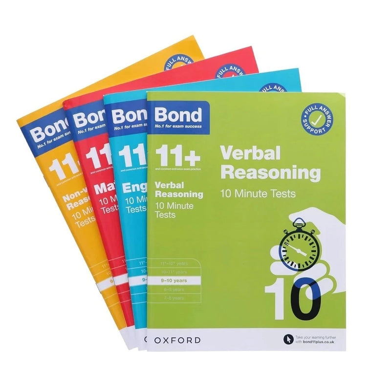 Bond 10 Minute Tests English Maths Verbal Reasoning 4 Books Collection Set - Ages 9–10 - Paperback