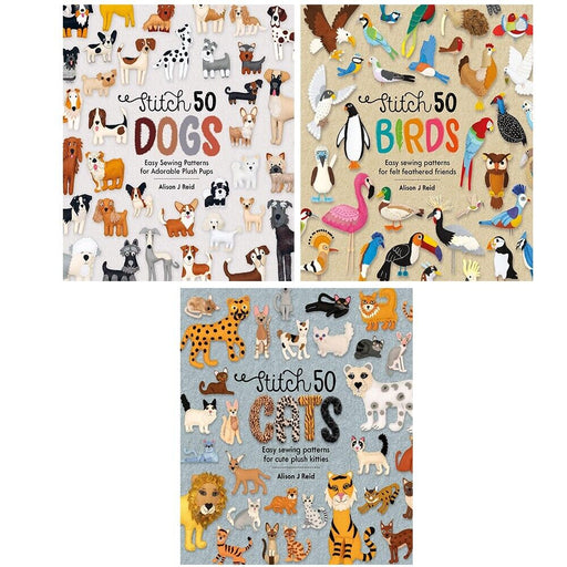 Alison J Reid Collection 3 Books Set Stitch 50 Cats, Stitch 50 Dogs,Stitch Birds - The Book Bundle