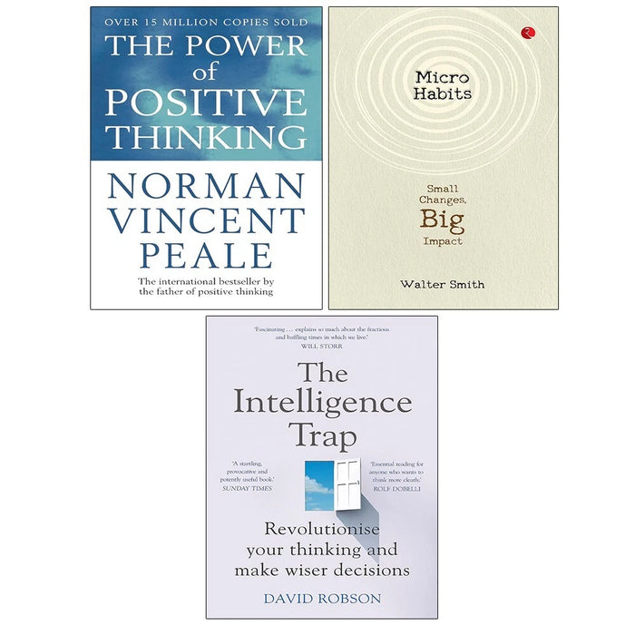 Power Of Positive Thinking, Intelligence Trap David Robson, Micro Habits 3 Books Set - The Book Bundle