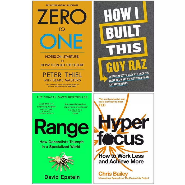 Zero to One, How I Built This Guy Raz, Range David Epstein, Hyperfocus 4 Books Set - The Book Bundle